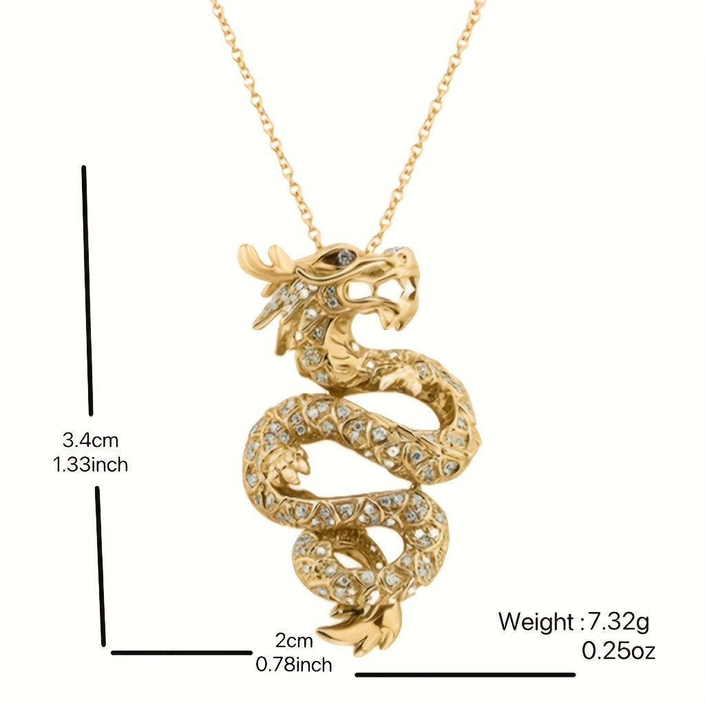 Dragon Pendant Necklace Rhinestone Decor Jewelry For Boys