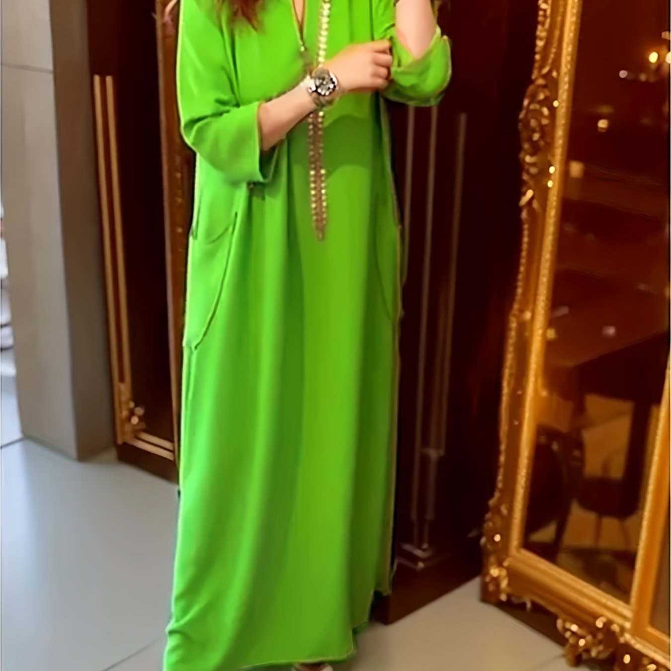 Solid Half Sleeve Maxi Dress With Pockets