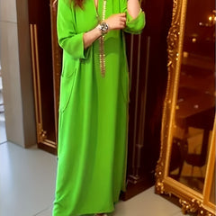 Solid Half Sleeve Maxi Dress With Pockets
