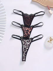 3 Pack Plus Size Sexy Thongs Set Women's Plus Leopard Print Lace G strings