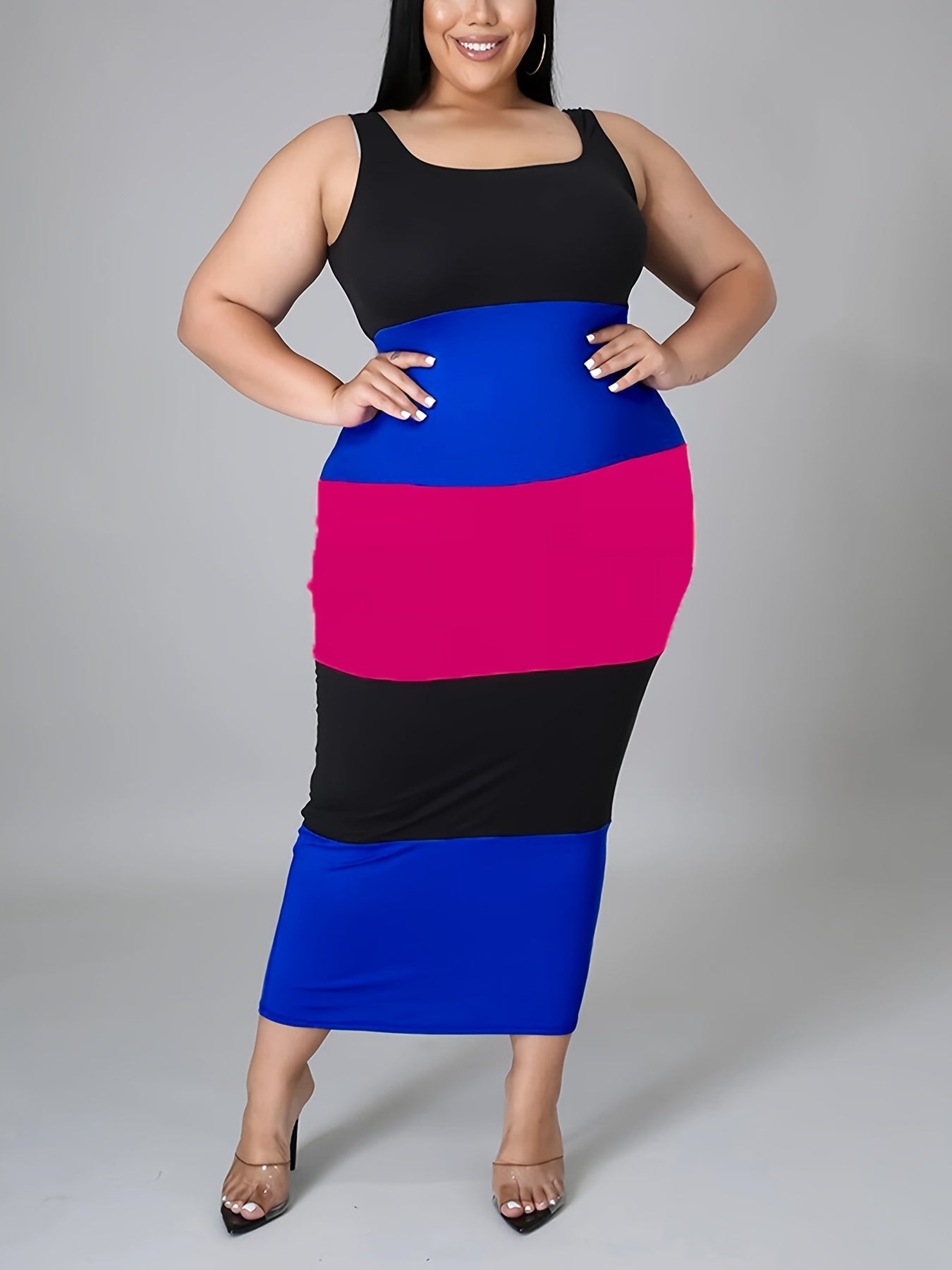 Colorblock Square Neck Maxi Tank Dress