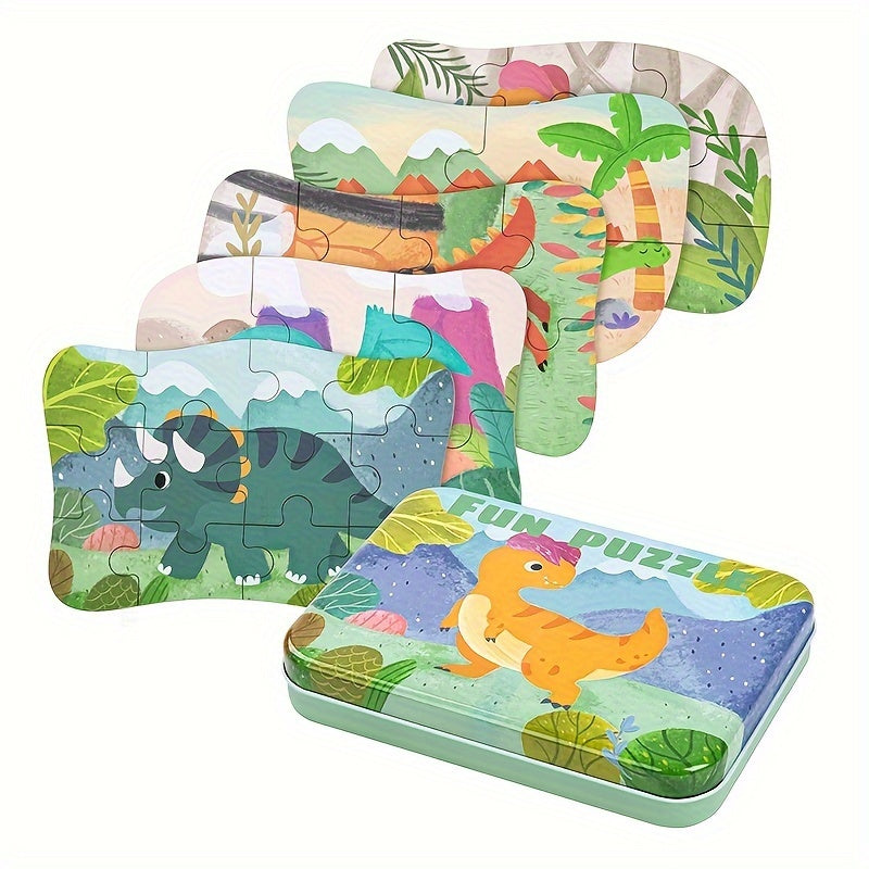 Dinosaur Puzzle Set for Kids Educational Toy in Iron Storage Box