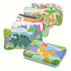 Dinosaur Puzzle Set for Kids Educational Toy in Iron Storage Box