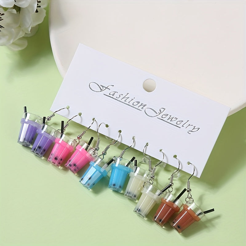 5 Pairs Funny Bubble Tea Bottle Earrings Set for Girls