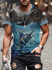 Fishing Theme 3D Print Men's Graphic T-shirt Short Sleeve Pullover Tops