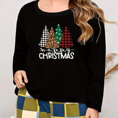 Xmas Tree & Letter Top Plus Size Casual Loungewear