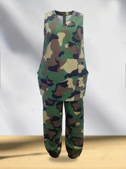Camo Print V Neck Jumpsuit Sleeveless Wide Leg Jumpsuit