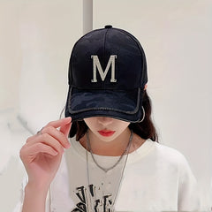 Solid Baseball Cap Rhinestone Embossed Hats Adjustable Sports Hat