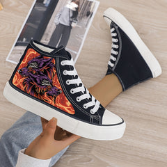 Wolf Print Plush Lined Thermal Chunky Canvas Sneakers