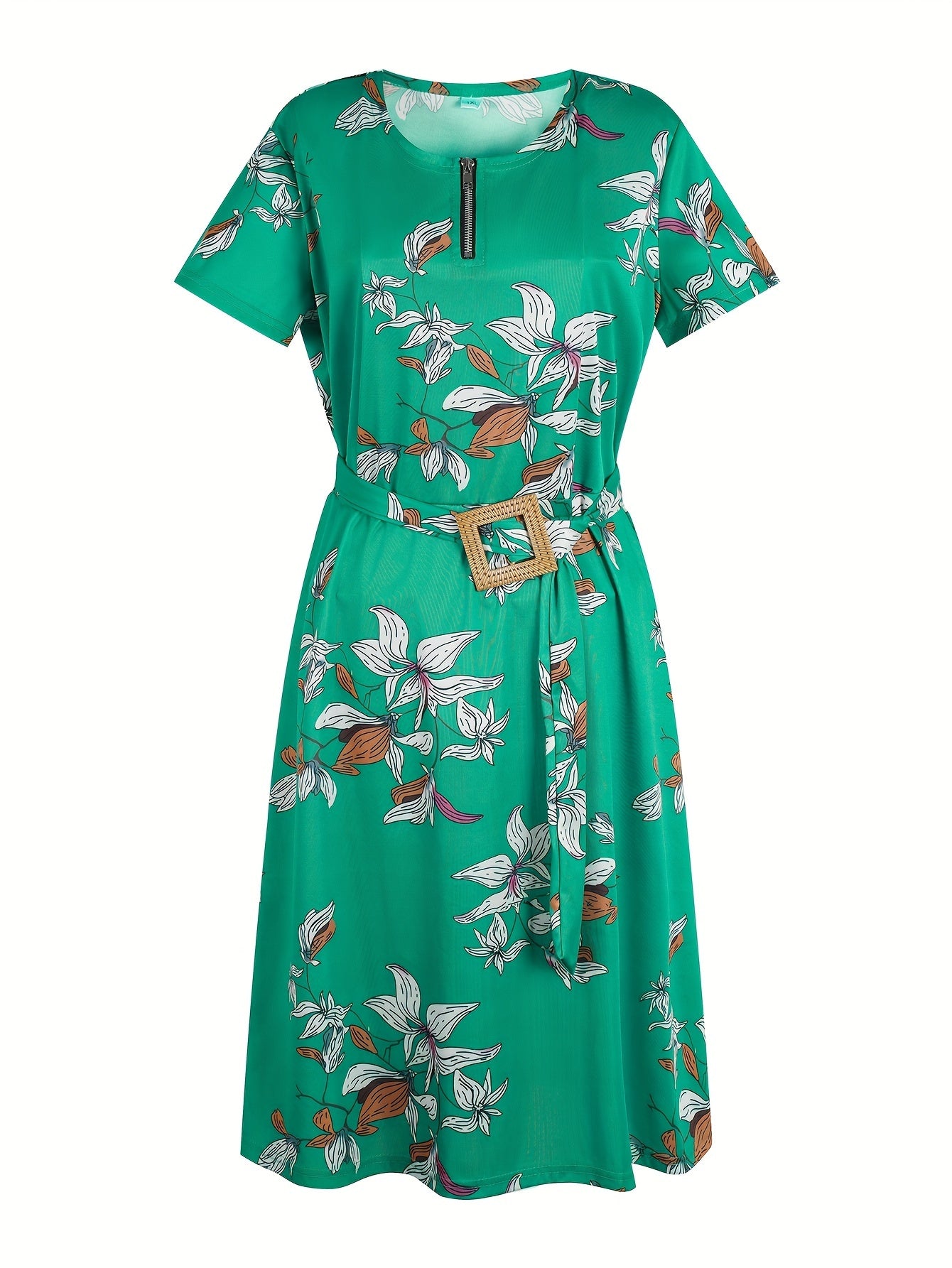 Floral Zipper Midi Dress