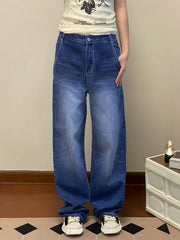 High Waist Wide Leg Vintage 90s Jeans Women Loose Wash Denim Trousers