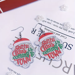 Santa Claus Alphabet Printing Dangle Earrings Christmas Party Decoration Acrylic