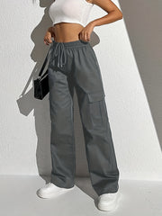 High Waisted Wide Leg Casual Pants with Drawstring