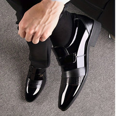 Men's Almond Toe Loafer Shoes Comfy Slip On Glossy Shoes