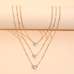 Retro Zircon Necklace Star Water Drop Pendant Clavicle Chain