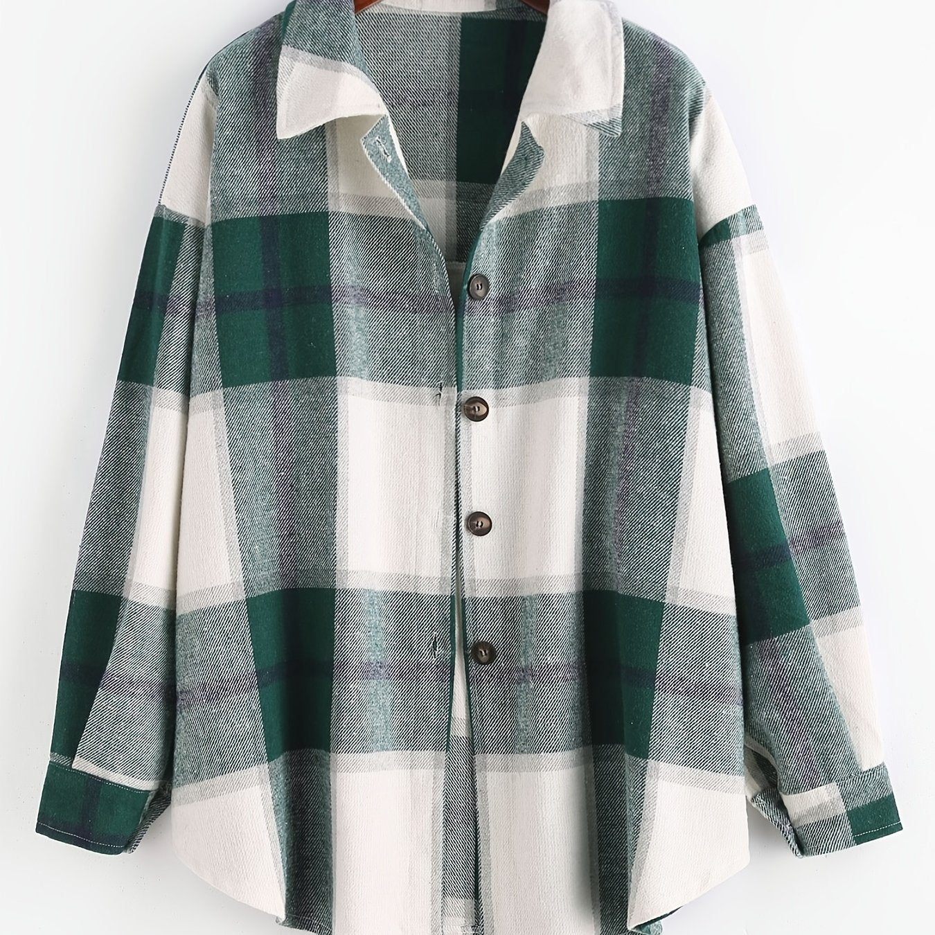 Olive Green Plaid Shirt Jacket Long Sleeve Casual Shacket