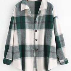 Olive Green Plaid Shirt Jacket Long Sleeve Casual Shacket