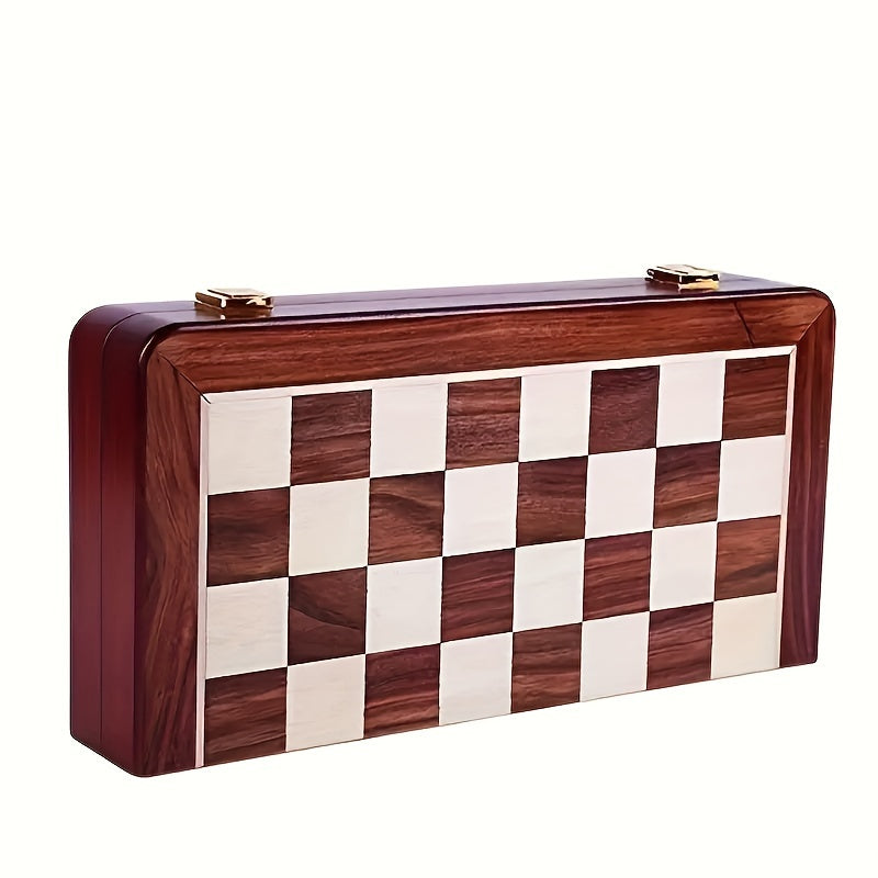 Wooden Foldable Chessboard with Metal Pieces - Christmas Game Gift