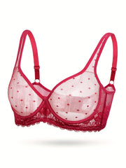 Polka Dot Mesh Unlined Push Up Bra Sheer Lingerie
