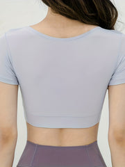 V Neck Crop Yoga Top Short Sleeves High Stretch