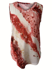Colorblock Stripe Print V Neck Tank Top