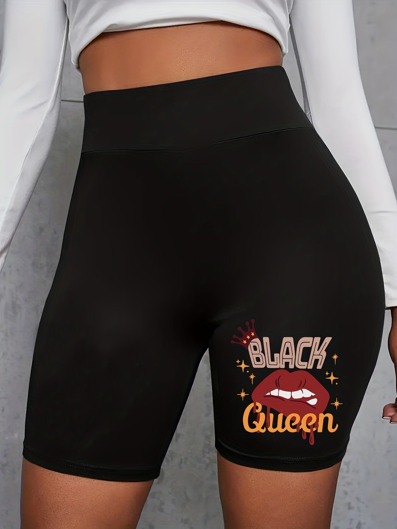 Queen Print Biker Shorts High Waist Women's Leggings