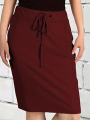 High Waist Tie Front Skirt Casual Knee Length Pocket Skirt
