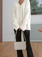 Casual Sweater Women's Plus Solid Ribbed V Neck Pullover