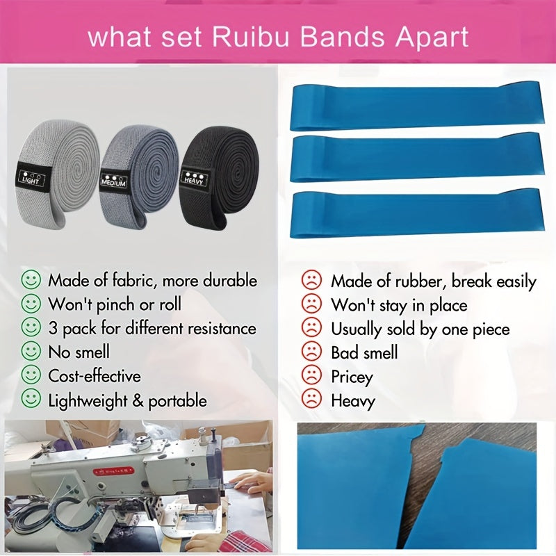 3pcs Resistance Band Set for Squatting Yoga Elastic Tension Rope