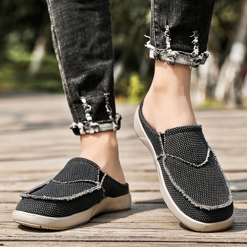 Men's Canvas Slip On Mules Lightweight Comfortable Open Back Shoes