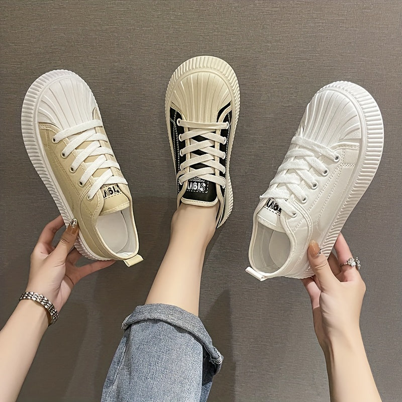 Women's Platform Sneakers Round Toe Lace Up Low Top Canvas Shoes