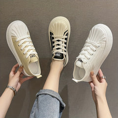 Women's Platform Sneakers Round Toe Lace Up Low Top Canvas Shoes