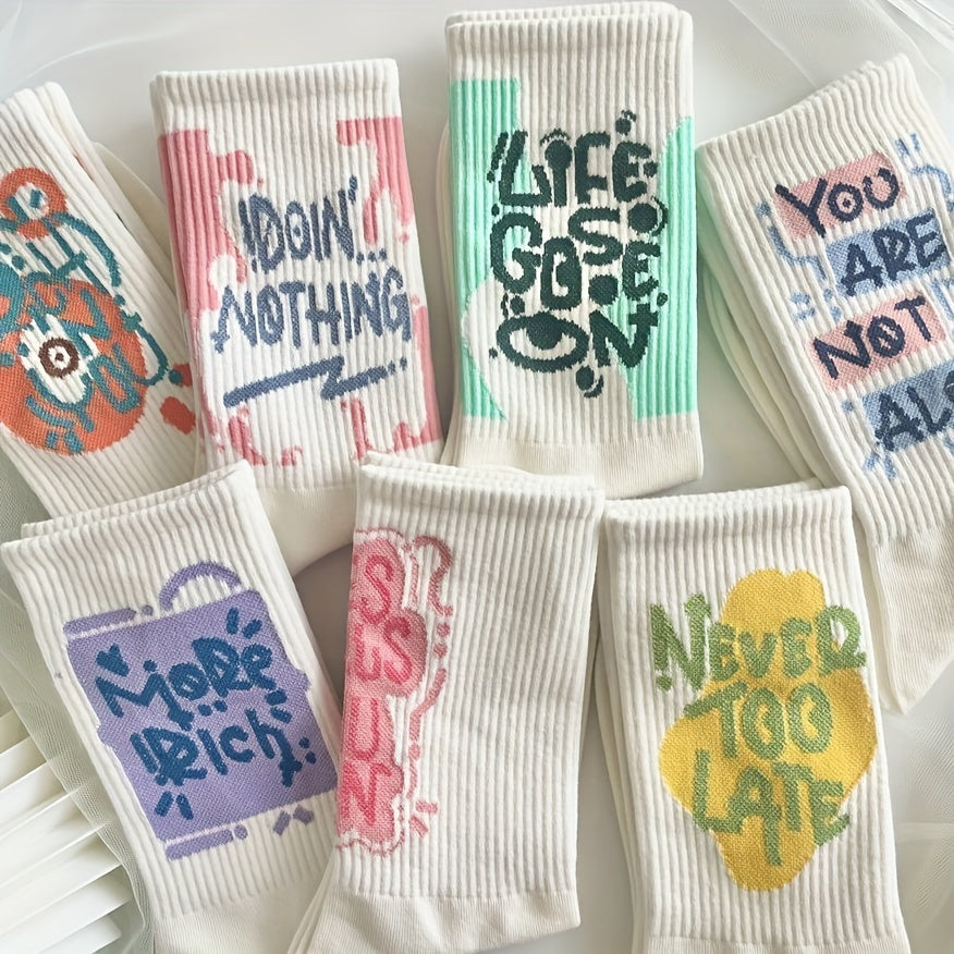 7 Pairs Letter Print Socks Women's Stockings