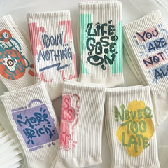 7 Pairs Letter Print Socks Women's Stockings