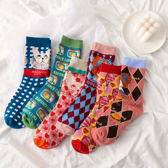 Cartoon Pattern Socks Comfy & College Style Women's Stockings