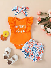 3pcs Daddy's Girl Sleeveless Onesie & Shorts & Headband Set