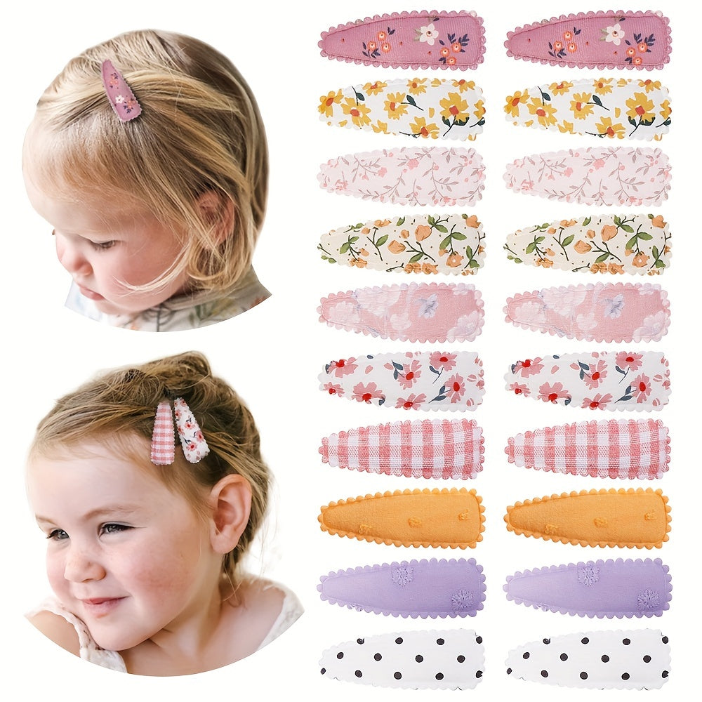 20pcs Floral Polka Dot Hair Clips for Baby Girls Headwear Accessories