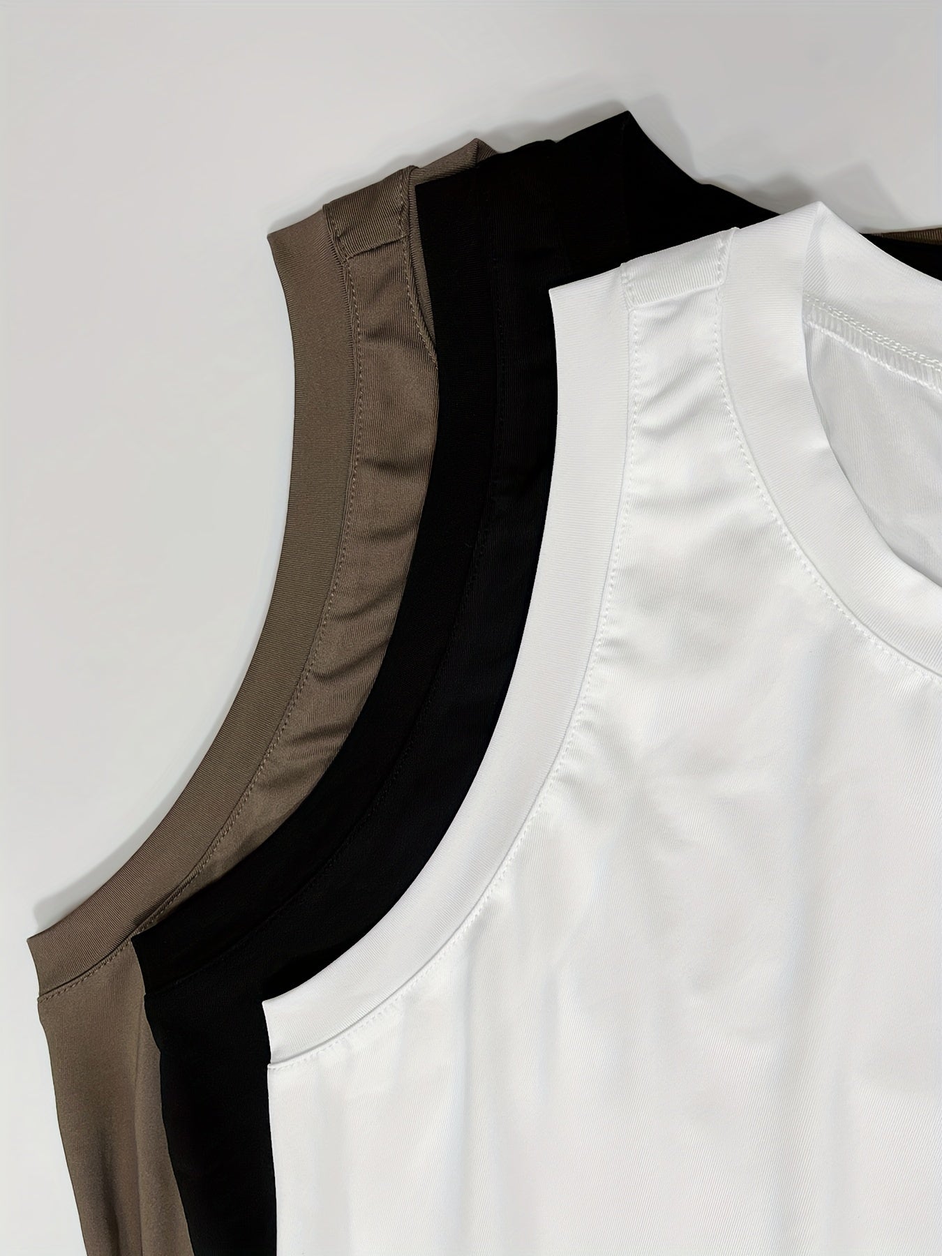 3 Pack Women's Plus Size Basic Tank Top Set Solid Round Neck Fitted 3pcs