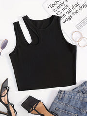Sexy Sleeveless Tank Top Asymmetrical Neck for Summer