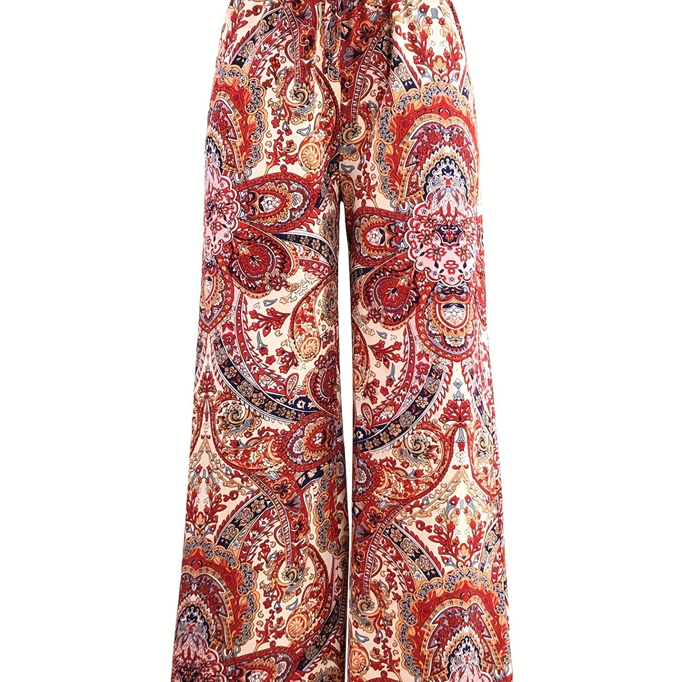 Print Wide Leg Pants Elastic Waist Casual Pants