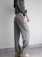 Solid Drawstring Wide Leg Pants Casual Elastic Waist Long Length