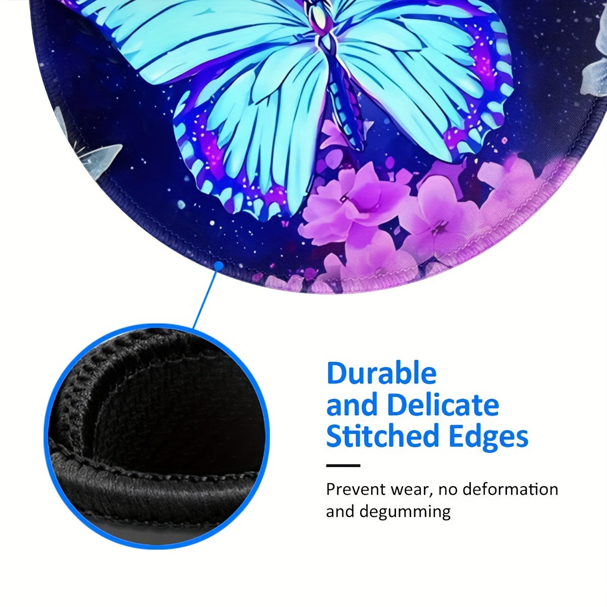 Butterfly Pattern Mouse Pad Round Mouse Mat Non Slip Rubber Base Mousepad