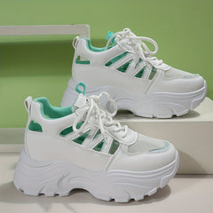 Women's Faux Leather Sports Shoes with Raised Inner Height