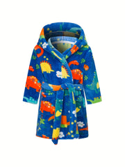 Kids Astronaut Planet Flannel Bathrobe Soft Hoodie Robes