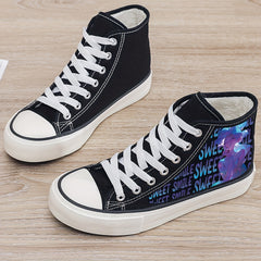 Anime Girl Print Plush Lined Thermal Canvas Sneakers