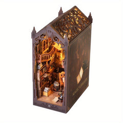 Mini Dollhouse Book Stand Set 3D Wooden Toy Puzzle Garden House Desktop Ornament