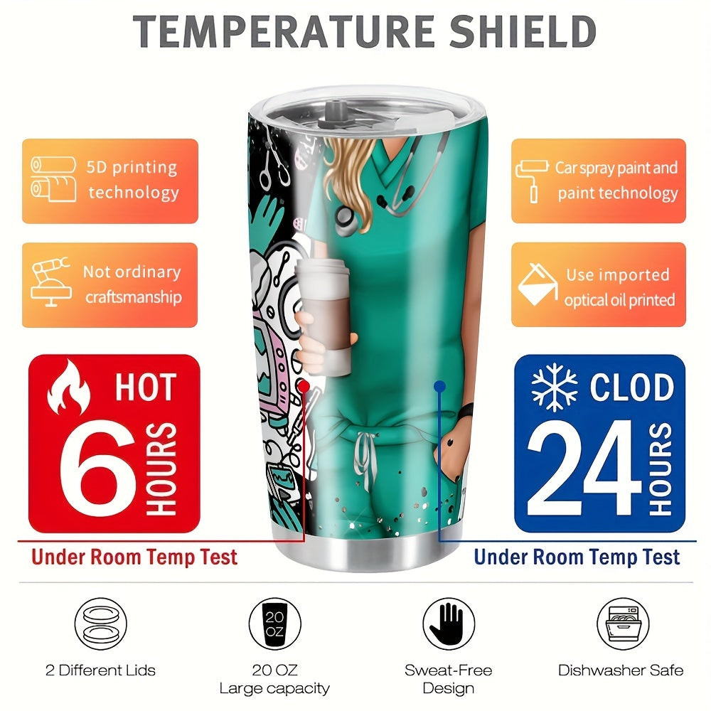 20oz Stainless Steel Nurse Pattern Tumbler Cup
