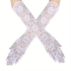 Long Lace Floral Gloves for Party Wedding Bridal