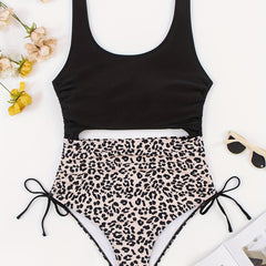 Retro Swimsuit Leopard Print Lace Up One Piece Bathing Suit