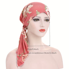 Leopard Flower Print Head Scarf Bandana Women Ramadan Turban Cap